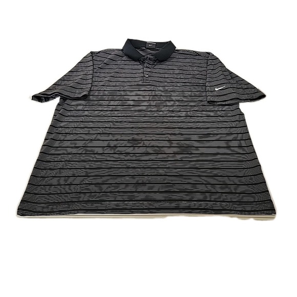 Nike Golf Men Polo Shirt XL BLACK Striped Fit Dry Logo Swoosh Short Sleeve - Picture 3 of 9